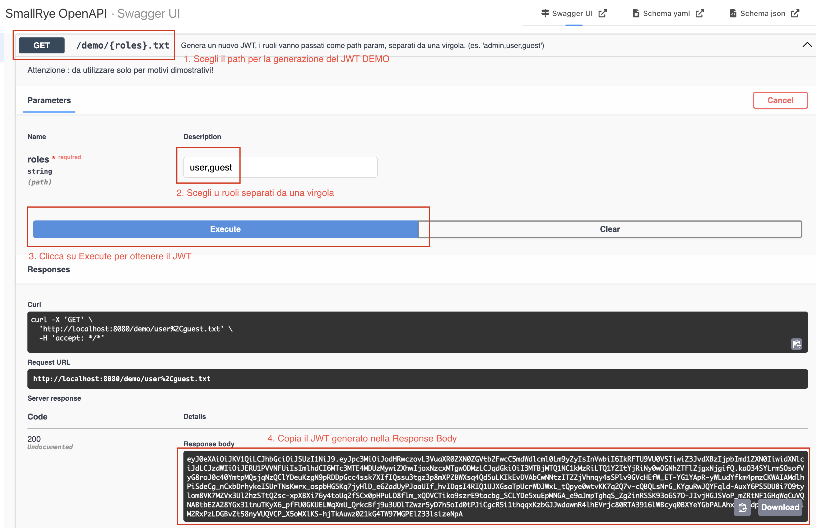 generazione del jwt dimostrativo